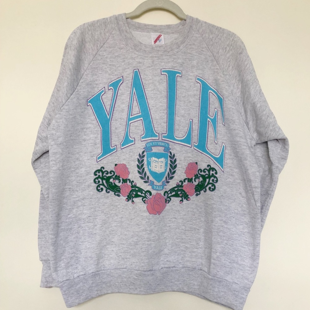 Vintage YALE Sweatshirt Pastel Floral Graphic XL